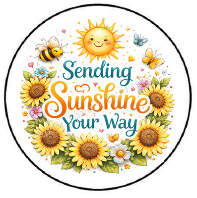 SENDING SUNSHINE YOUR WAY SUNFLOWERS ENVELOPE SEALS LABELS STICKERS PARTY FAVORS