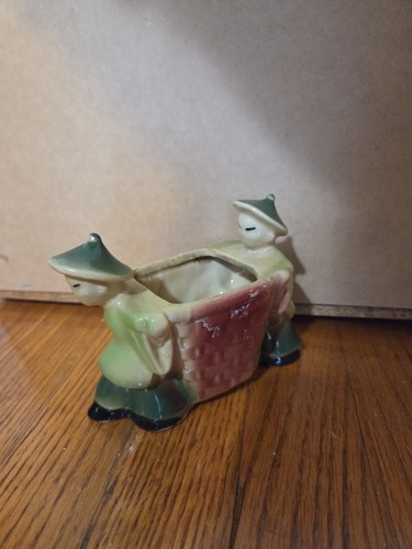 Vintage 1940s SHAWNEE POTTERY Planter Chinese Men Carrying a Basket USA 537