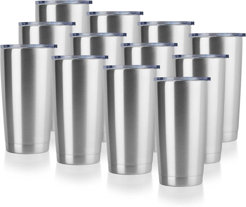 Paquete de vasos de acero inoxidable con tapa, 20 oz, paquete de 12 Foto 3 de 4