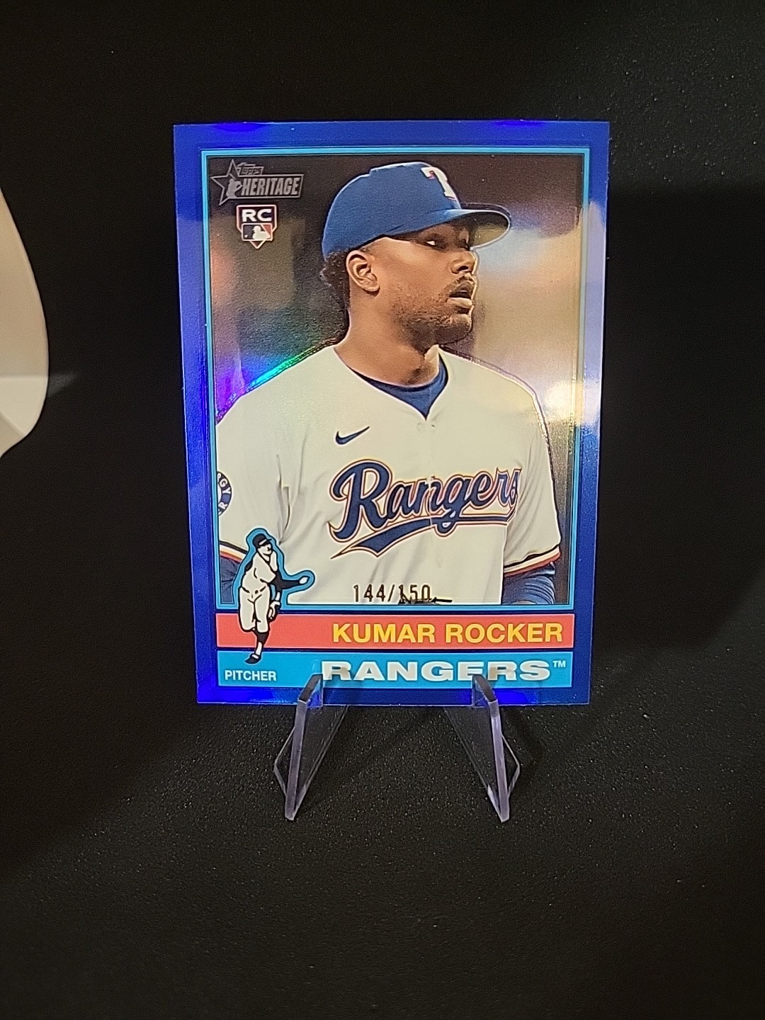 2025 Topps Heritage #179 Kumar Rocker Chrome Blue Refractor 144/150 Rangers