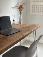 Solid Wood Desk / Console Table – Rustic Top & Hairpin Legs