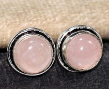 Stud Round Rose Quartz 925 Silver Plated Earrings 0.3" Bohemian Style Gift JW