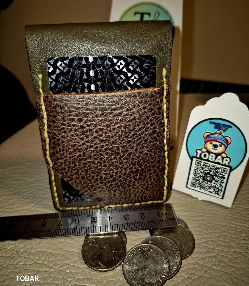  Leather Bifold Wallet for Men Minimalist Rustic card holder Handmade+12cardspac - Image 2 of 4