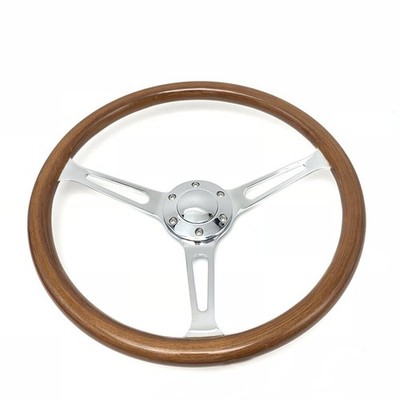 Wood Grain Trim   Chrome Spoke 380mm 15'' Universal Wooden Steering Wheel #ff