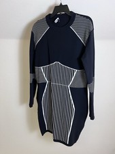 Pretty Little Thing Sweater Dress XL Plus Black White Striped Long Sleeve Fitted