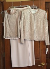 NWT Adrianna Papell Mother of the Bride beaded 3-piece jacket dress - taupe, 10P