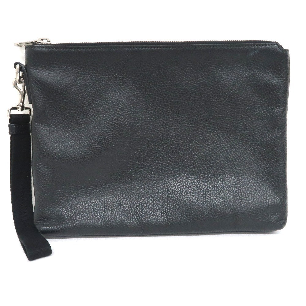 Gucci Black Leather Mens Clutch Bag with Zipper Pocket Preowned Authentic