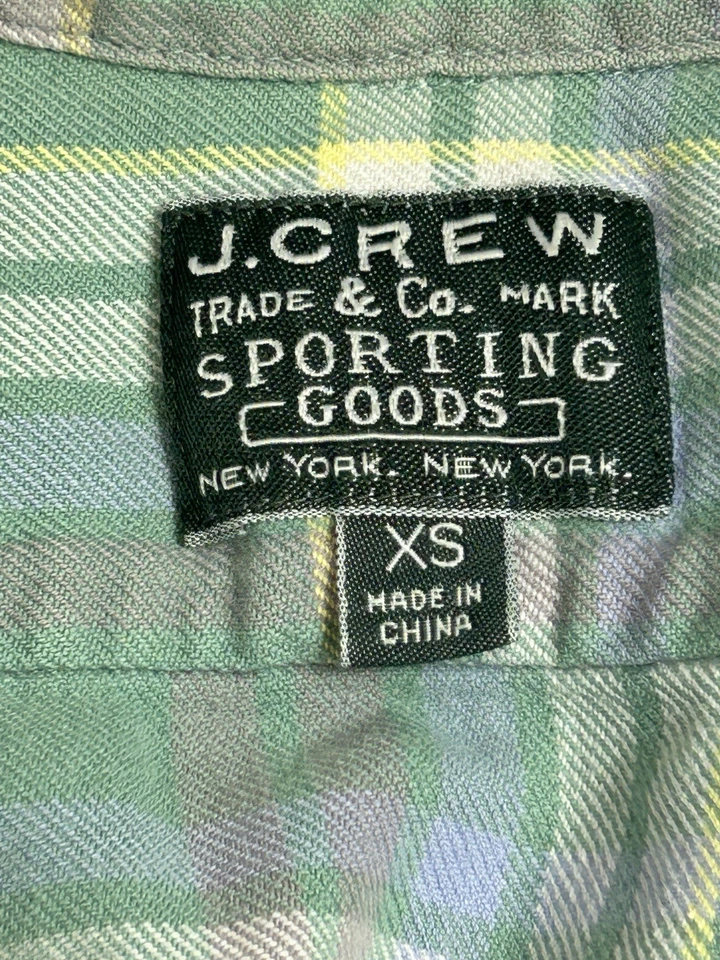 J.Crew Sporting Goods Plaid Button Down Shirt Mens XS Green Blue Long Sleeve - Image 3 of 4