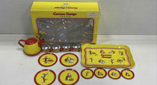 Schylling Curious George 15-Piece Tin Tea Set Teapot, Cups, Plates, Tray NIB