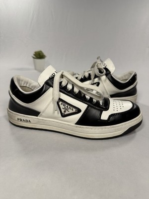 Prada Downtown Sneakers Black White Leather Triangle Logo Men s Size 6US / 39 EU