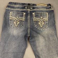 Rock Revival RANA JEANS Women's 31 Straight Embroidered Easy Boot THICK STITCH