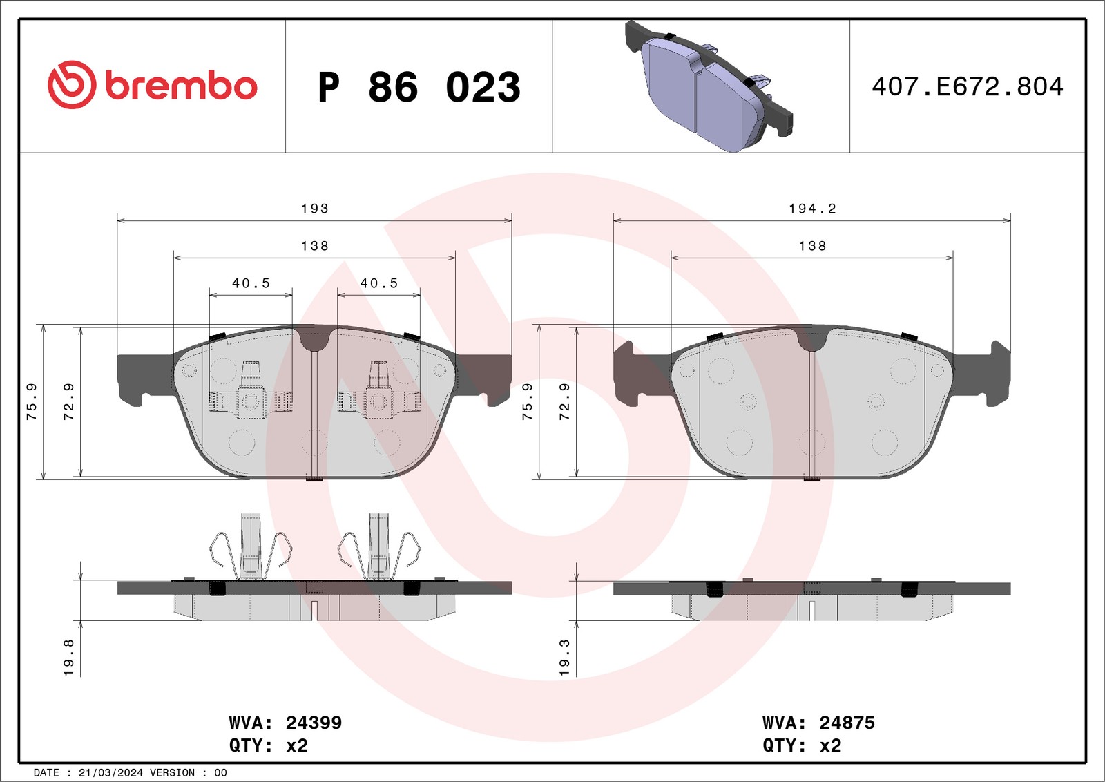 Für BREMBO KLOCKI SZCZEKI CYLINDERKI P 86 023 BRAKE PADS VOLVO XC60 - Bild 6