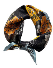 100 Silk 20" small Square Scarf Women neckerchief floral blue yellow WY158