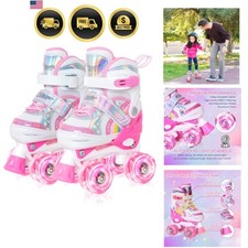 Girls Roller Skates for Kids, 4 Size Adjustable Rainbow Quad Skates with All ...