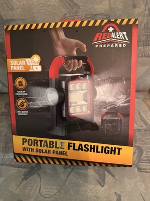 Red Alert Prepared Multi Function Flashlight With Solar Panel IPX 4 Water Resist