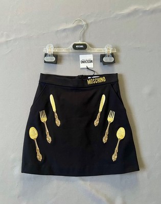 NWT MOSCHINO KID-TEEN GOLD EMBROIDERY CUTLERY GIRLS SKIRT 9 - 10 years SZ 10A