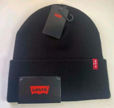Levi's Men's Soft Acrylic Cuffed Red Tab Knit Beanie WR4 Black One Size NWT