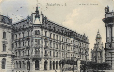 Judaica Postcard Cafe Post With Synagogue Reichenberg Liberec Czechia 1909