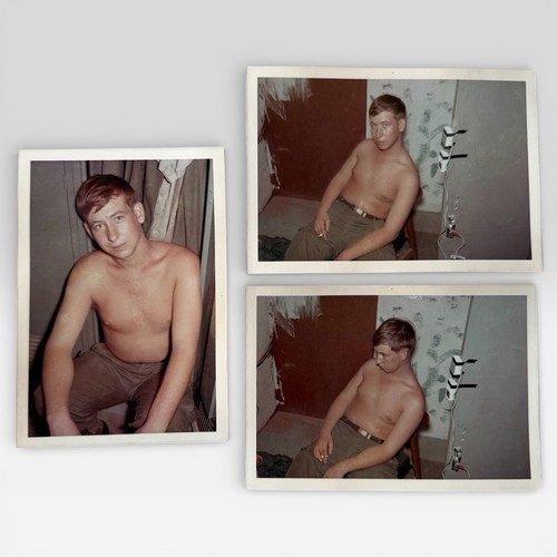 Vietnam War Soldier Barracks Snapshot Lot 3 Off Duty 1960s Shirtless Man