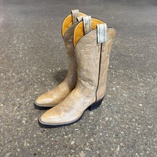 Vintage 70s Tony Lama Boots Cowgirl Tan Leather Gold Label Western USA 6.5 AA