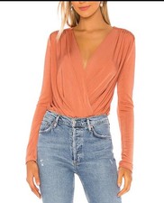 Intimately Free People Long Sleeve Turnt Bodysuit V Neck Ginger Spice SZ Medium