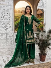 Pure Silk Green Farshi Salwar Kameez With Dupatta For Indian Wedding Wear
