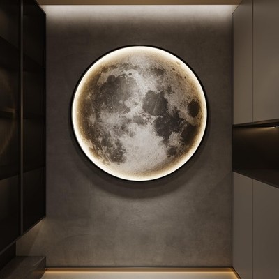Dimmable LED Light Moon Wall Art Decor for Living Room, Modern Minimalist Bla...