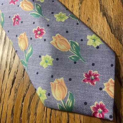 EUC St. Michael For Marks & Spencer Silk Floral Tie UK Necktie Made In England