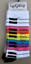 2 Pair Pack LEGALE Keep Your Socks On Women's Music Piano Crew Socks White Gray