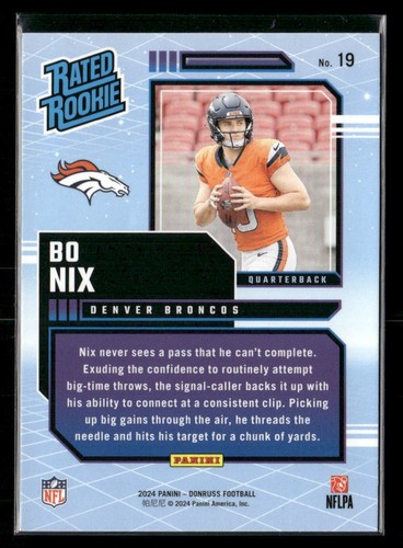 2024 Donruss NFL Football #19 Bo Nix Rated Rookies Retro Denver Broncos - Picture 2 of 2