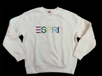 Esprit Women's Logo Fleece Crewneck Cream Viral 80's Vintage NWT Cream