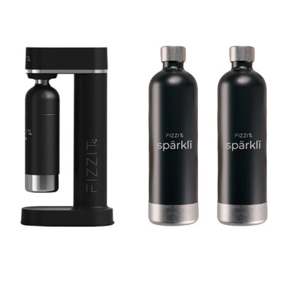 FIZZIT Black Stainless Steel Sparkling Water Maker with 2 Reusable 1L Bottles