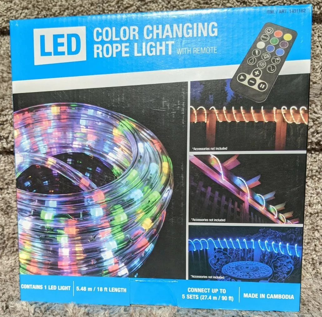 LED Color Changing Rope Lights With Remote 18 Ft