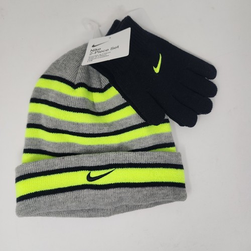 Nike Beanie & Glove Set Boys Green Futura Foldover 2 Piece 8/20 Logo Winter Y2K - Picture 2 of 9