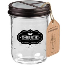 Mason Jar Toothbrush Holder with Stainless Steel Lid Rustic Farmhouse Decor