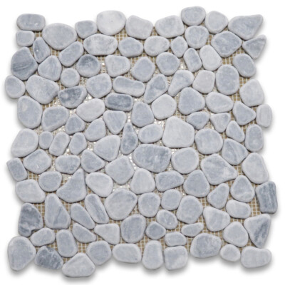 K98T Bardiglio Gray Tumbled Marble Pebble Stone Non Slip Shower Floor Tile