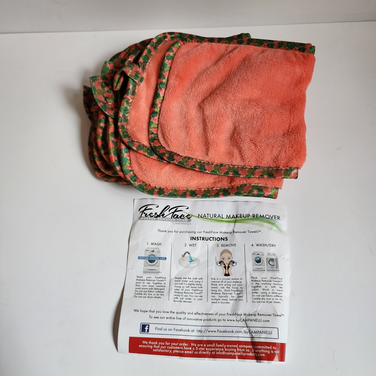 Lot Of 8 Campanelli Fresh Face Natural Microfiber Makeup Remover Cloths