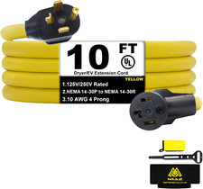 Dryer Extension Cord 4 Prong 30 Amp NEMA 14-30P to 14-30R,10 FT Level 2 EV Charg