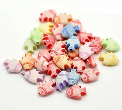 Fish Beads Antiqued Acrylic Assorted Lot BULK Wholesale Pastel 3d 50pcs