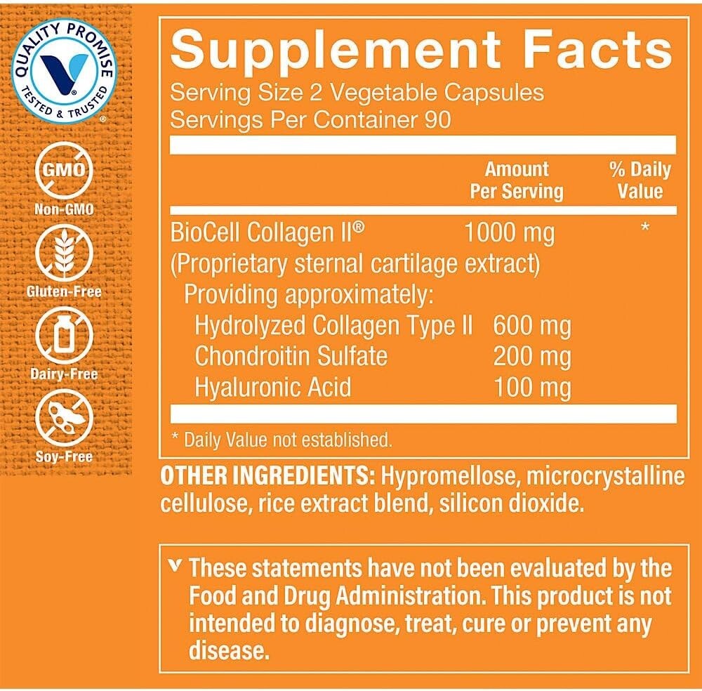 the Vitamin Shoppe Biocell Collagen II with Hyaluronic Acid Capsules ...