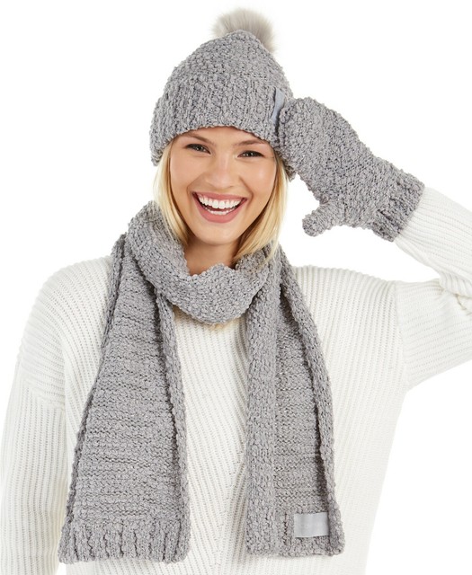 womens grey hat and scarf