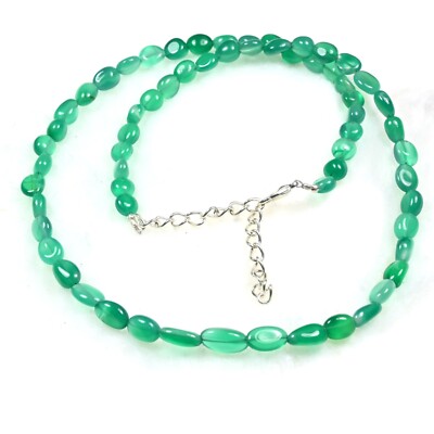 A+++ Dainty Green Onyx Smooth Oval Gemstone Beaded 6-8MM Anxiety Necklaces 24''