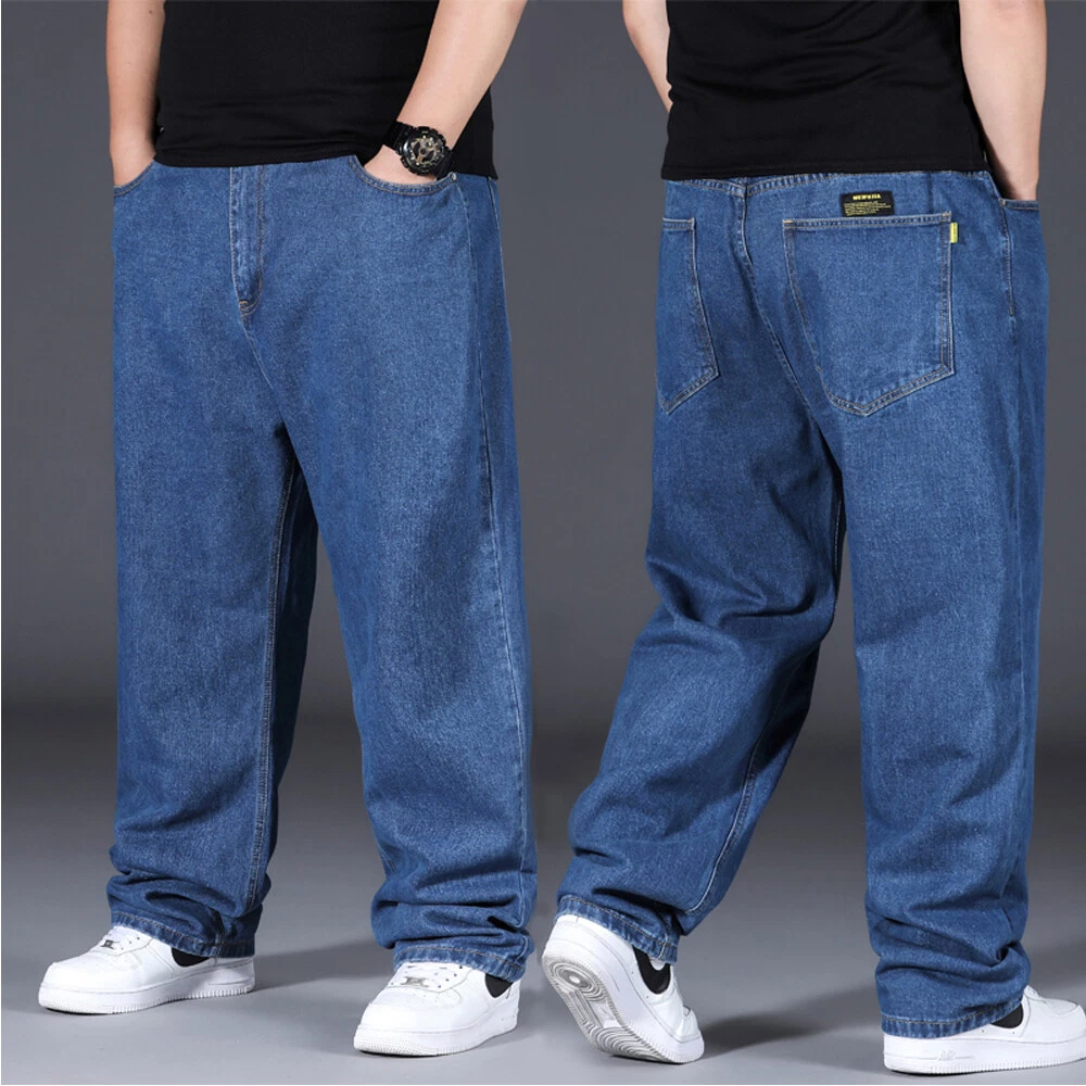 Mens Jeans Pants Baggy Stretch Denim Jeans Pants Regular Fit Plus Size W30-W48