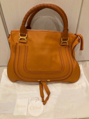 Chloe Marcie Large Leather Shoulder Bag Indian Summer Orange Used Auth 
