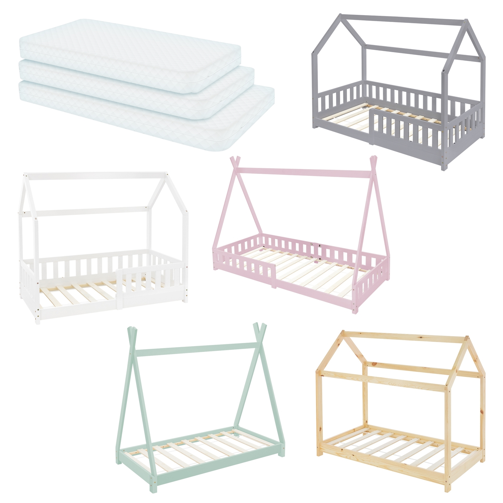 Cama para niños en madera de pino sin/con colchón color y dimensión a elegir