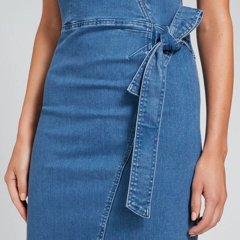 NWT SEED Heritage sz 14 Wrap Front blue denim Dress rrp 140