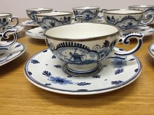 Vtg. Delft Blue Elesva Cup  Saucer 10 Sets  More Hand Painted Holland