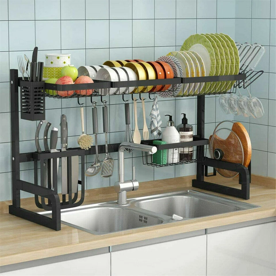 Adjustable XXL Over Sink Dish Drainer Drying Rack Utensils Holder Kitchen Shelf  - Image 2 of 4