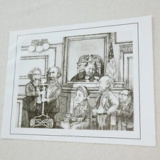 Charles Bragg Vtg Print Small Claims Court People Judge Law Cat Retro Sardonic