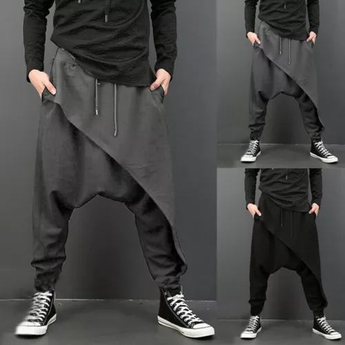 Men's Dance Hippy Pants Harem Casual Hip Hop Baggy Trousers Drop Crotch Trousers